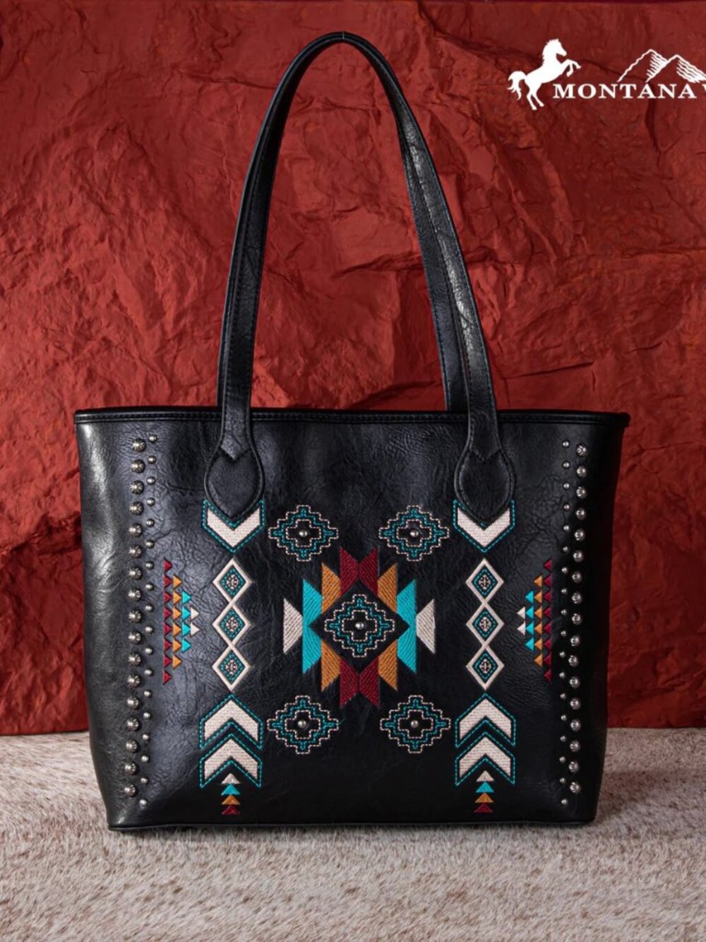 Montana West Embroidered Collection Concealed Carry Tote Black